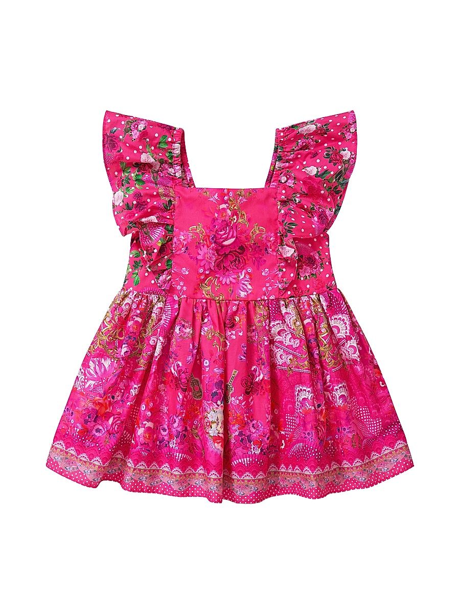 Girl's Frill Printed Flared Dress - Rose - Size 1 (Child)