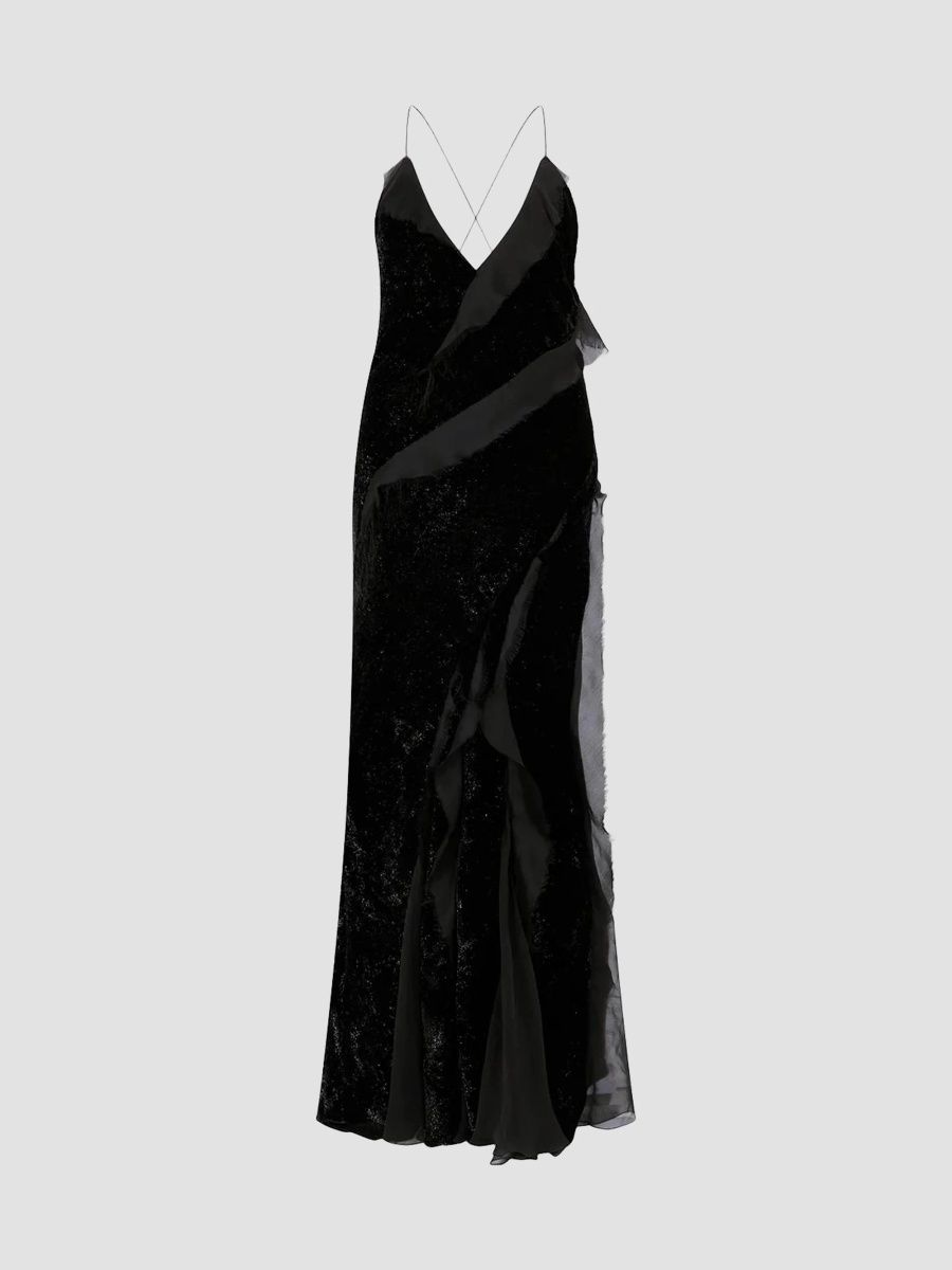 Roberto Cavalli Women's Ruffle Open Crisscross Back Gown - Black - Size 4