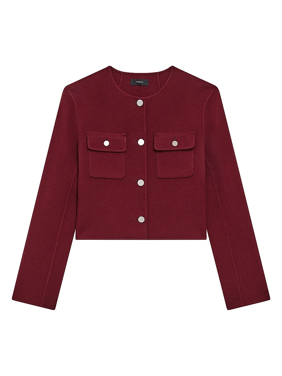 Women's Flap Pocket Wool-Cashmere Cardigan - Cordovan - Size 16