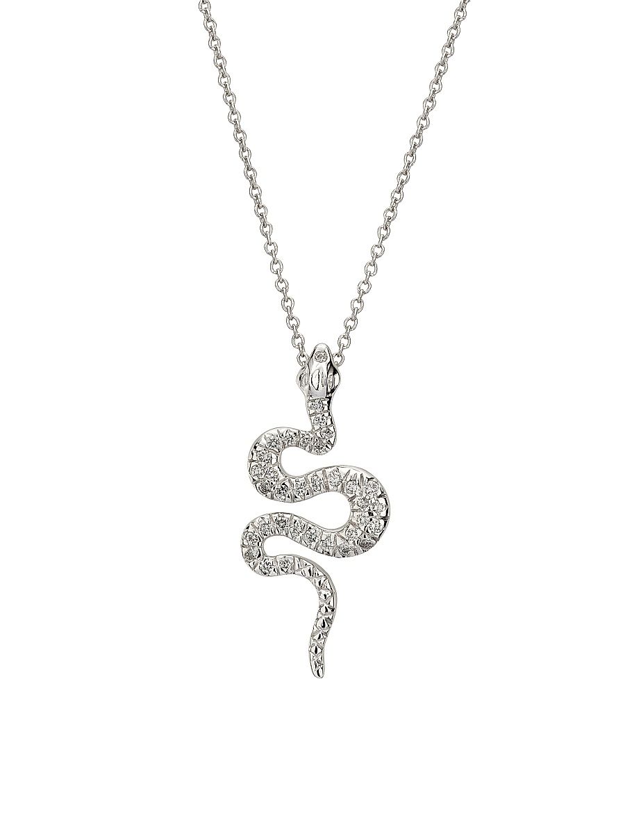 Women's Tiny Treasures 18K White Gold & 0.17 TCW Diamond Snake Pendant Necklace - White Gold