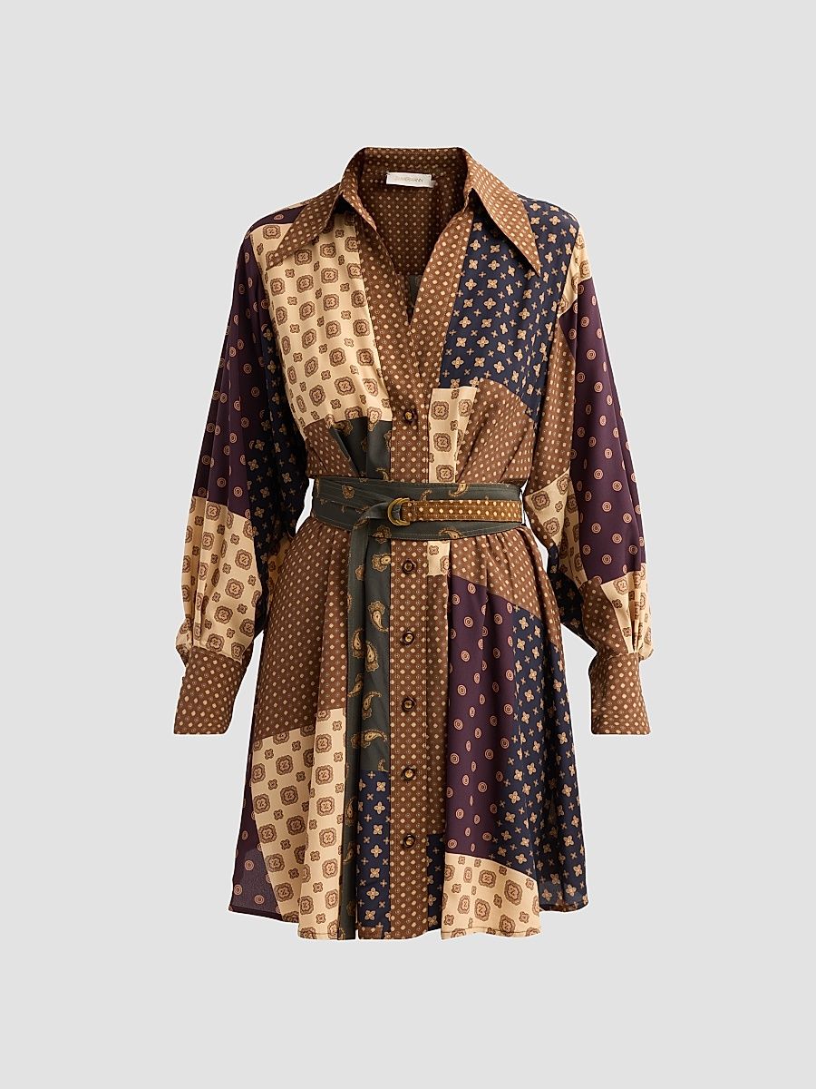 Women's Patchwork Tuck Mini Dress - Geo Patch Print - Size 8