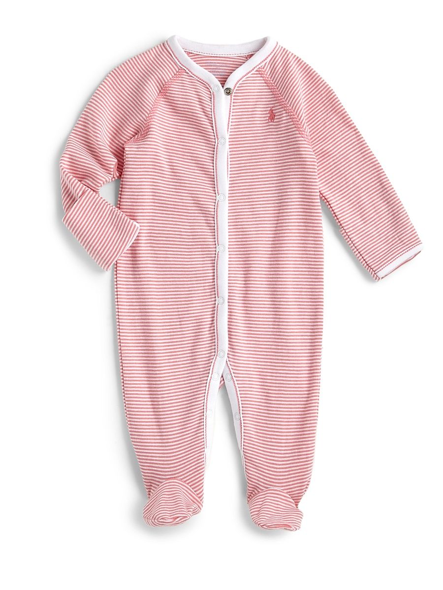 Baby Girl's Striped Cotton Footie - Paisley Pink - Size 9 Months