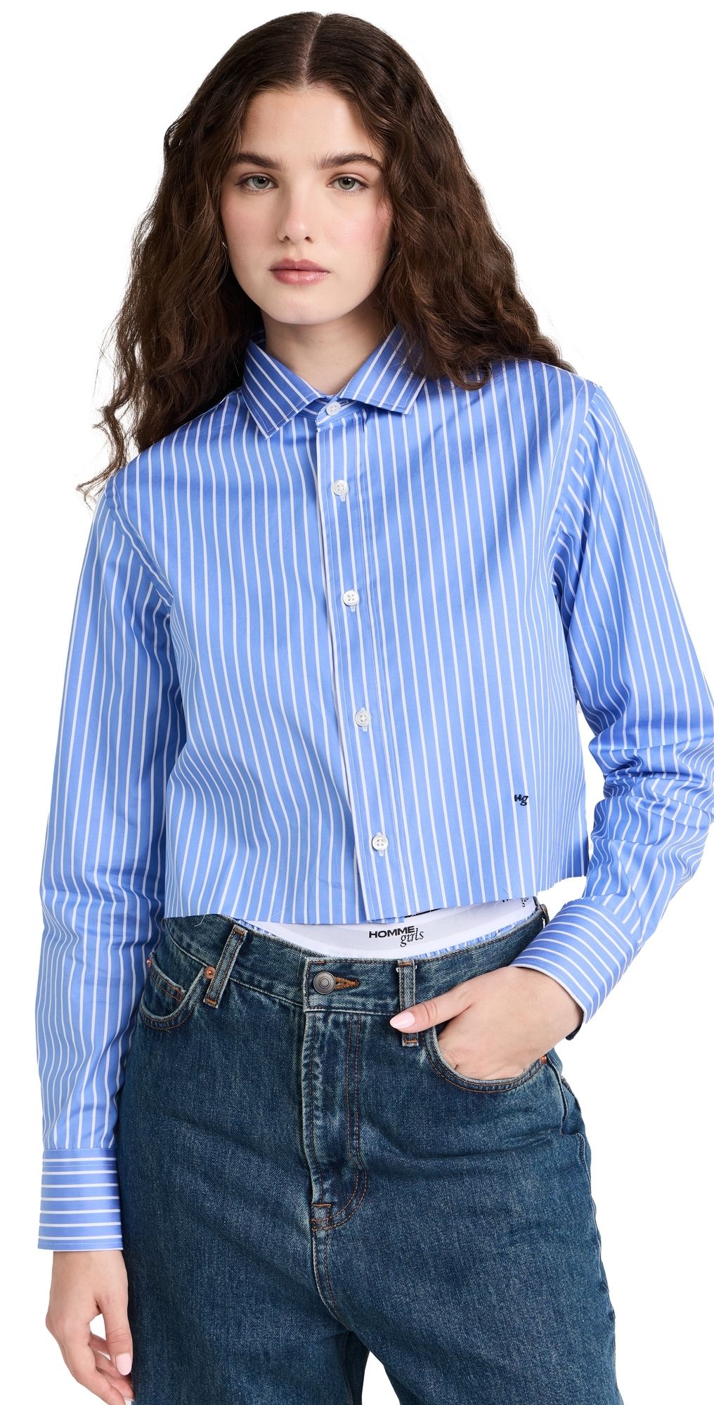 HOMMEGIRLS Cropped Shirt Classic Stripe XL