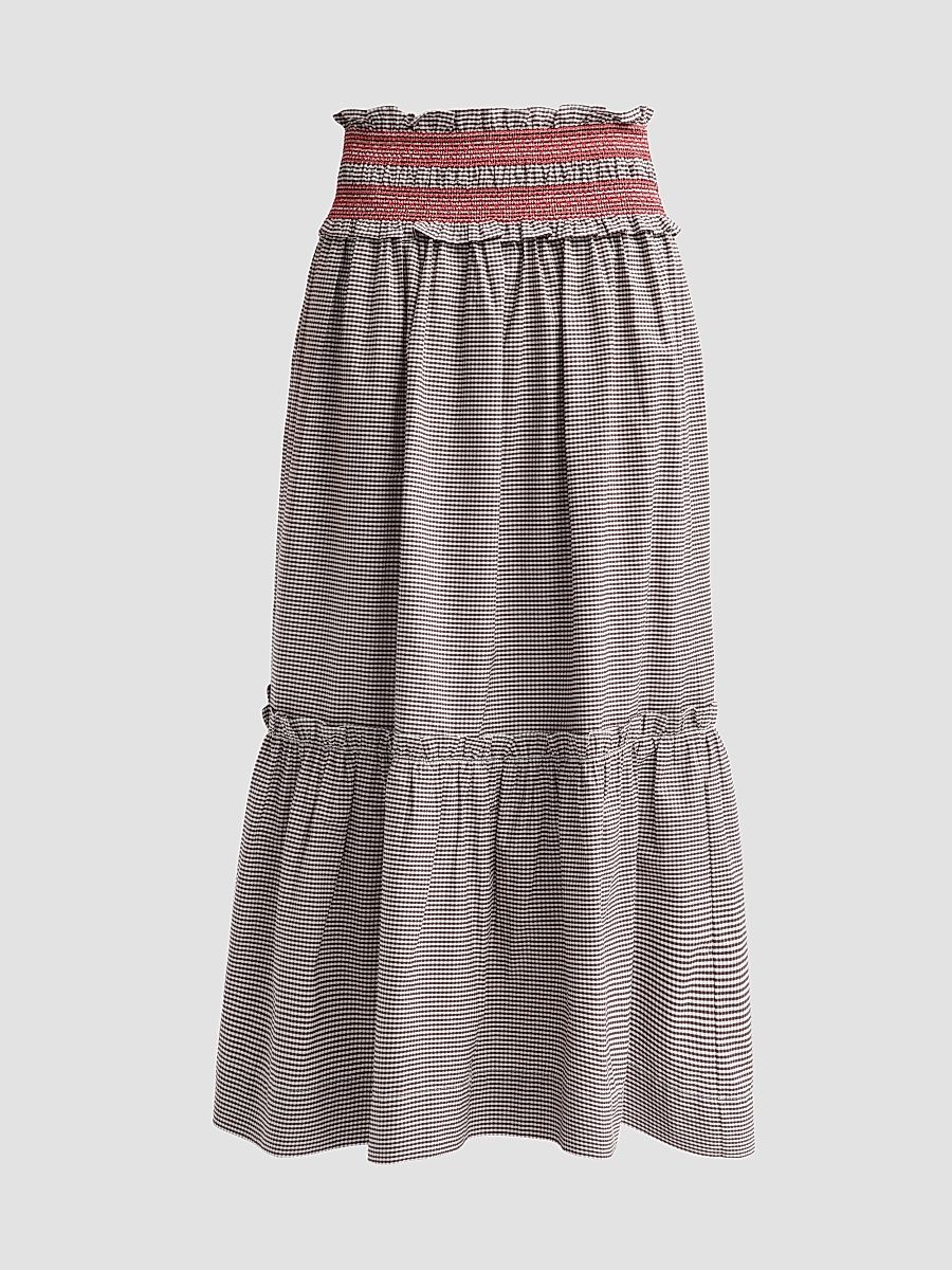 Women's Check Cotton Smocked Maxi Skirt - Chicory Coffee - Size 0