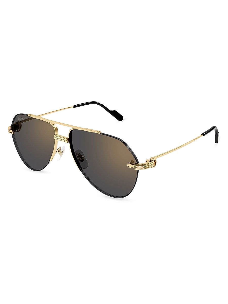 Men's Première De Cartier 58MM Rimless Pilot Sunglasses - Gold