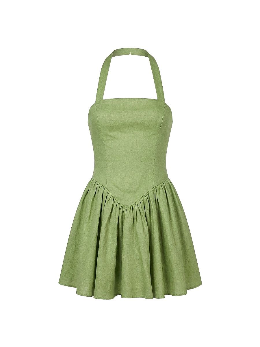 Women's Amalie Halterneck Linen Drop-Waist Minidress - Cactus - Size 6