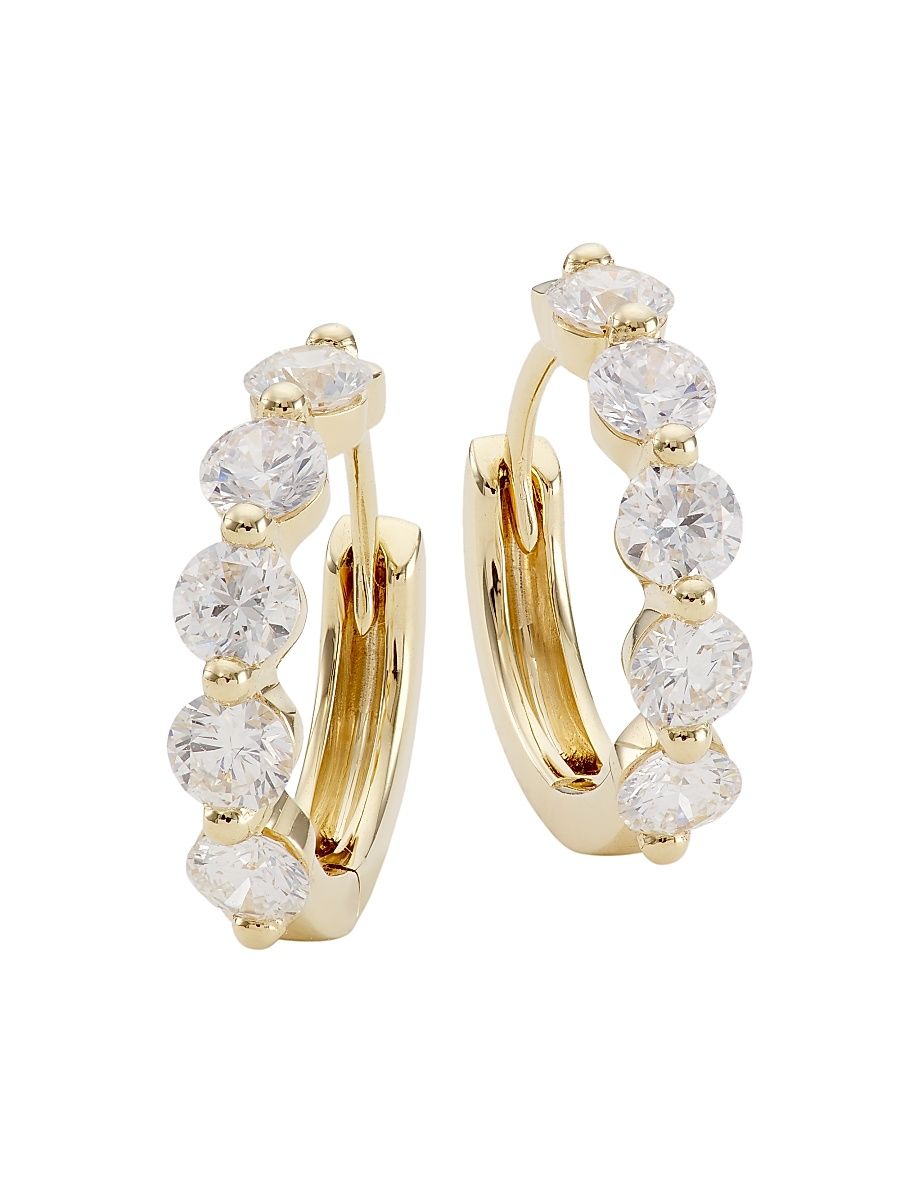 Women's 14K Yellow Gold & 0.92 TCW Diamond Huggie Hoop Earrings - Yellow Gold