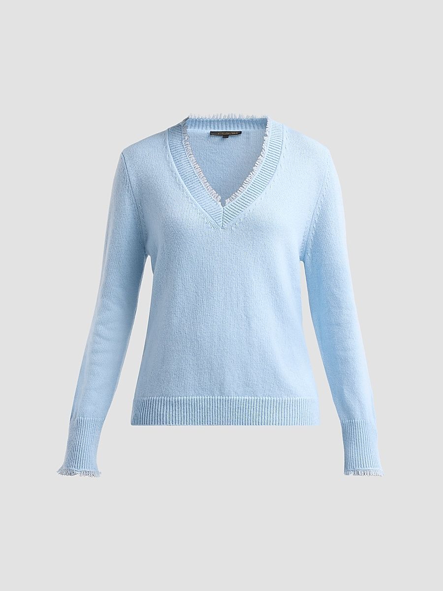Women's Dora Fringe-Trim Merino Wool Sweater - Frost - Size Large