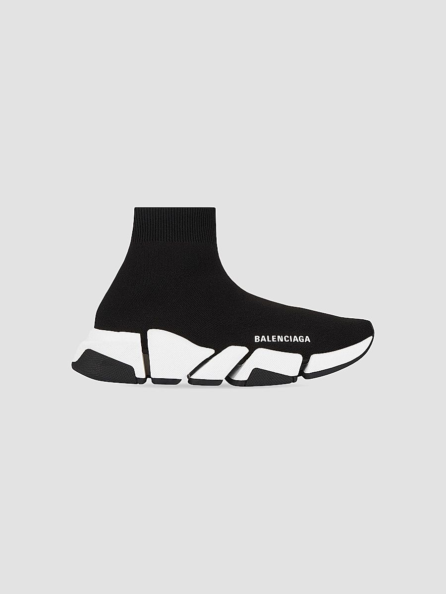 Balenciaga Women's Speed 2.0 Recycled Knit Sneakers With Bicolor Sole - Black White - Size 4