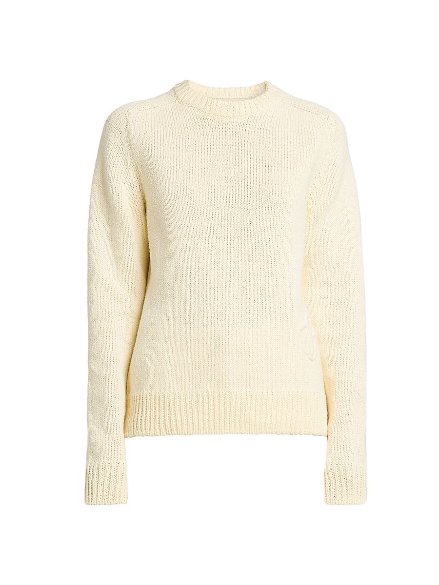 Women's Textured Cotton-Wool Sweater - Pearl - Size 0
