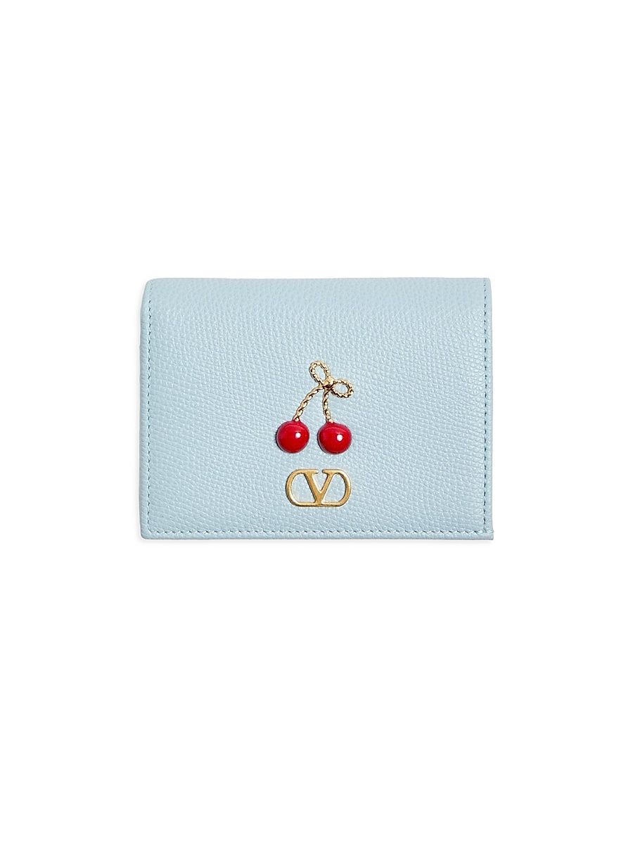 Women's Cherryfic Wallet in Grainy Calfskin - Porcelain Blue