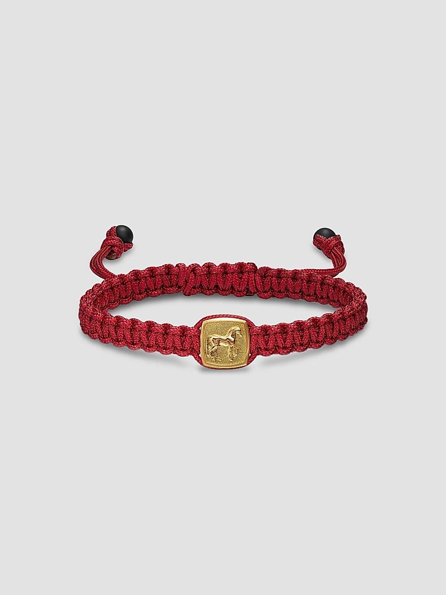 David Yurman Men's Petrvs Horse Black Nylon Woven Station Bracelet in 18K Yellow Gold - Red - Size Medium