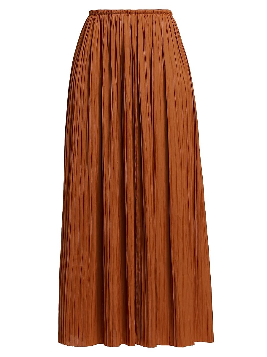 Women's Ineze Pleated Satin Midi-Skirt - Amber - Size 10