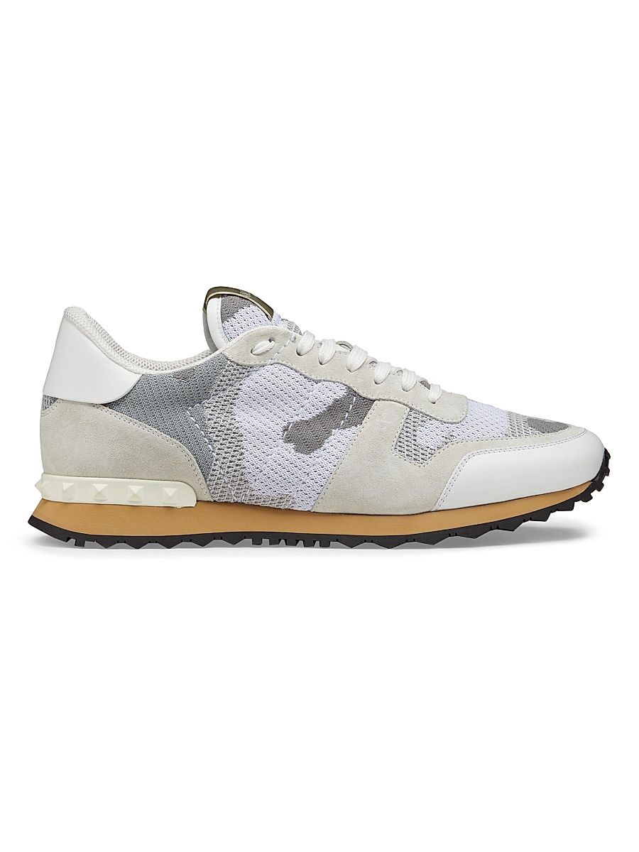 Men's Mesh Fabric Camouflage Rockrunner Sneakers - White Pastel Grey - Size 14