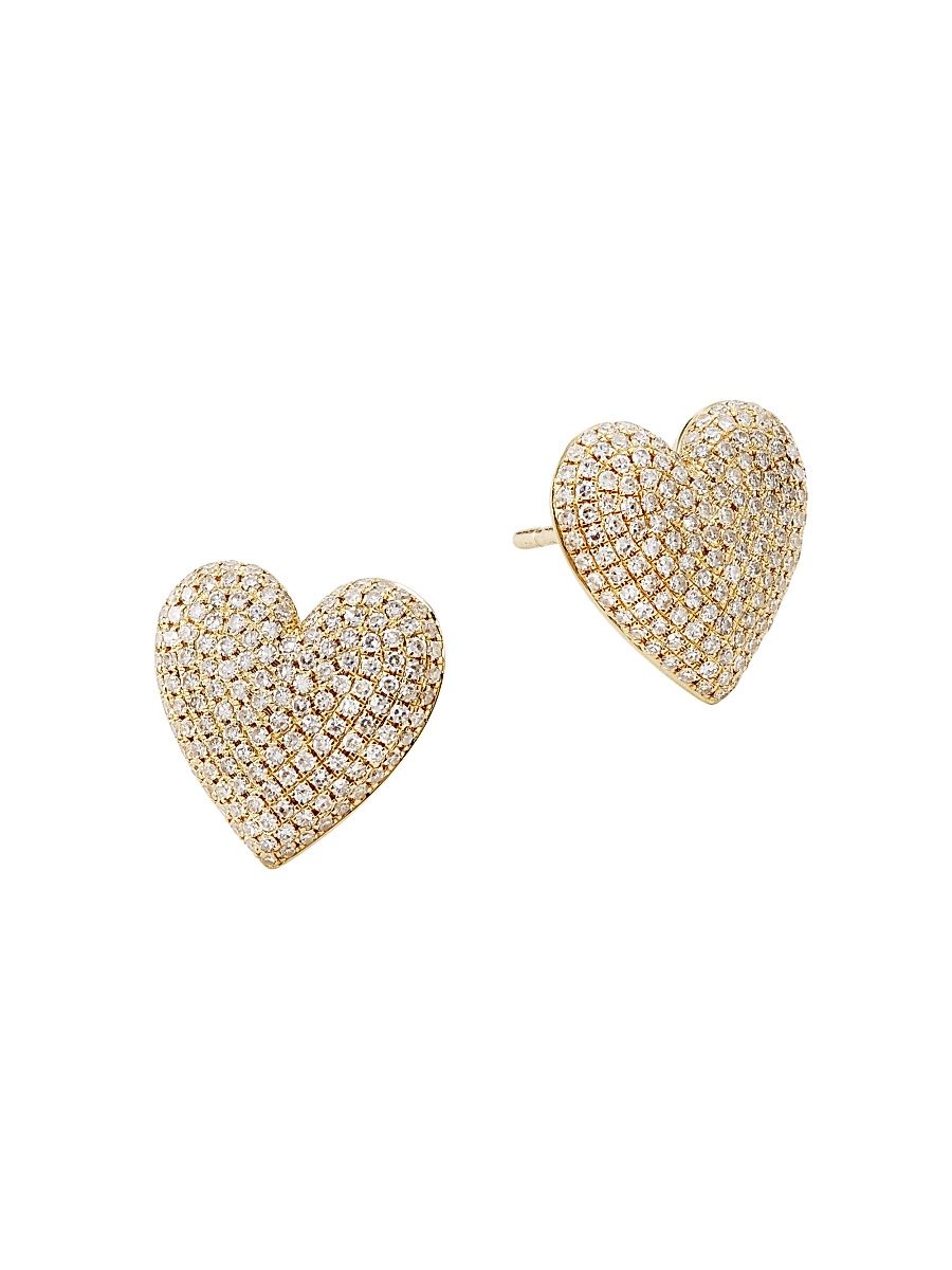 Women's 14K Yellow Gold & 0.62 TCW Diamond Heart Stud Earrings - Yellow Gold
