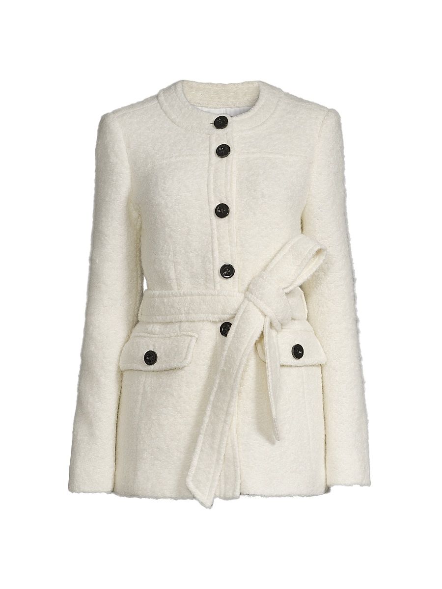 Women's Elaine Collarless Belted Jacket - Ivory - Size 14