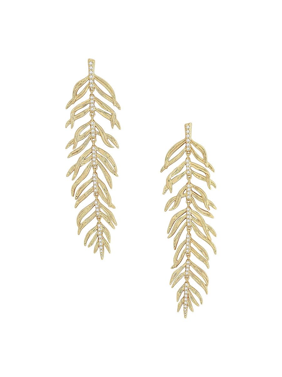 Women's Palm Leaves 18K Gold-Plated & Cubic Zirconia Drop Earrings - Gold