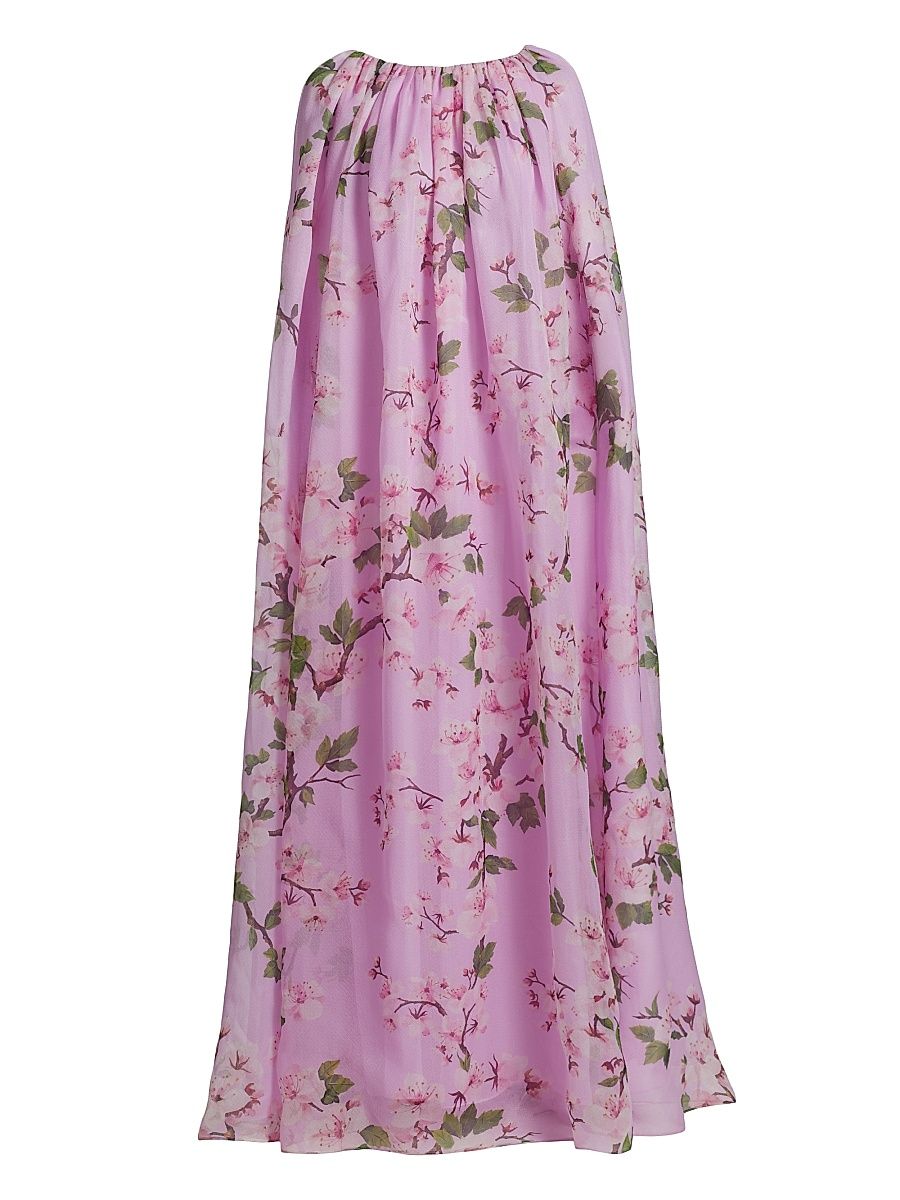 Women's Cherry Blossom Chiffon Caftan Gown - Pink Lily - Size Large