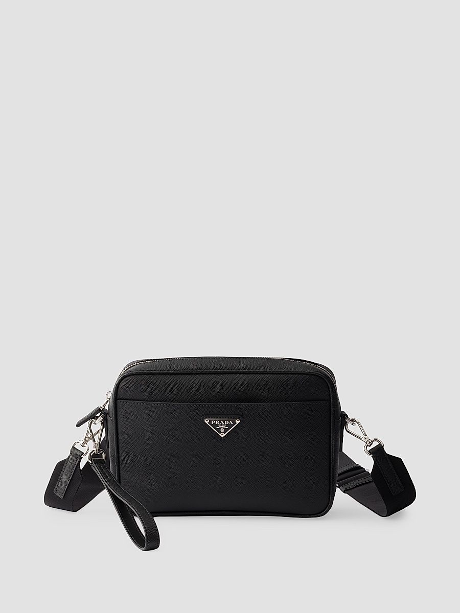 Men's Saffiano Leather Shoulder Bag - Black
