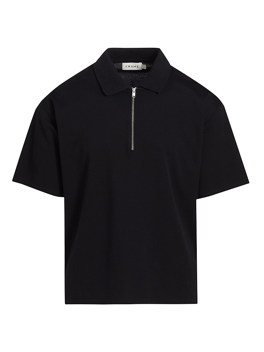 Men's Knit Quarter-Zip Polo Shirt - Black - Size XL