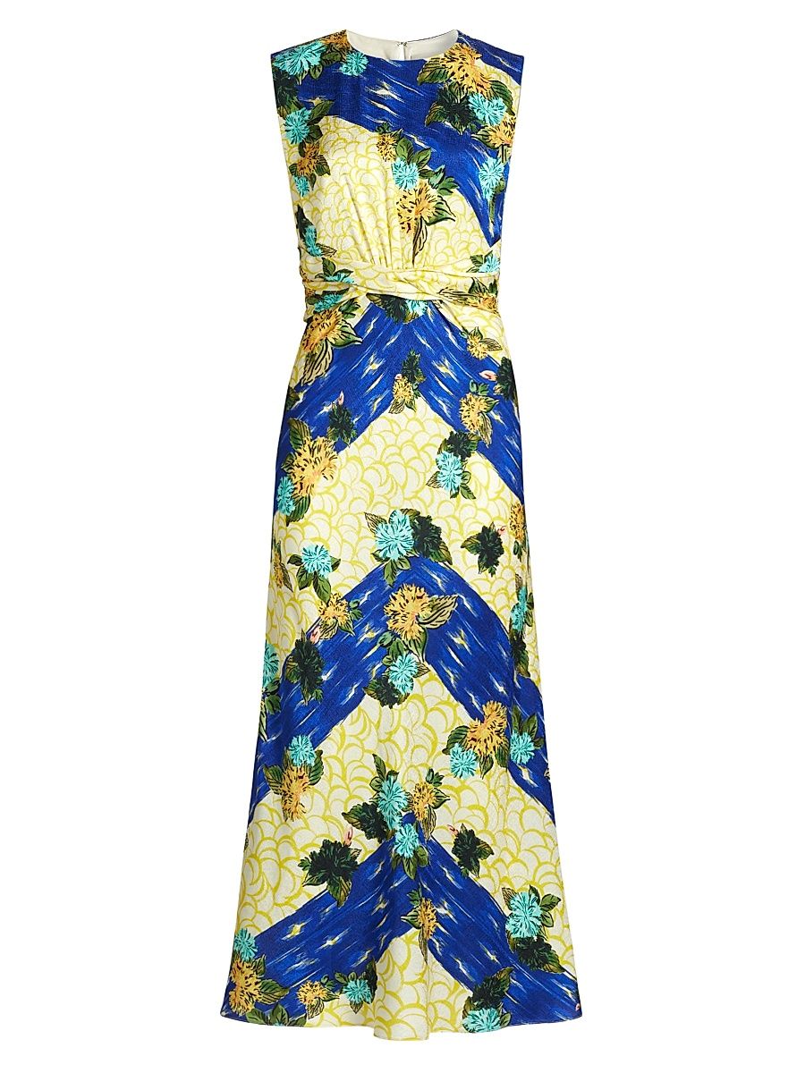 Women's Paw25 Gwen Floral Silk Sleeveless Midi-Dress - Lantana Stripe - Size 12