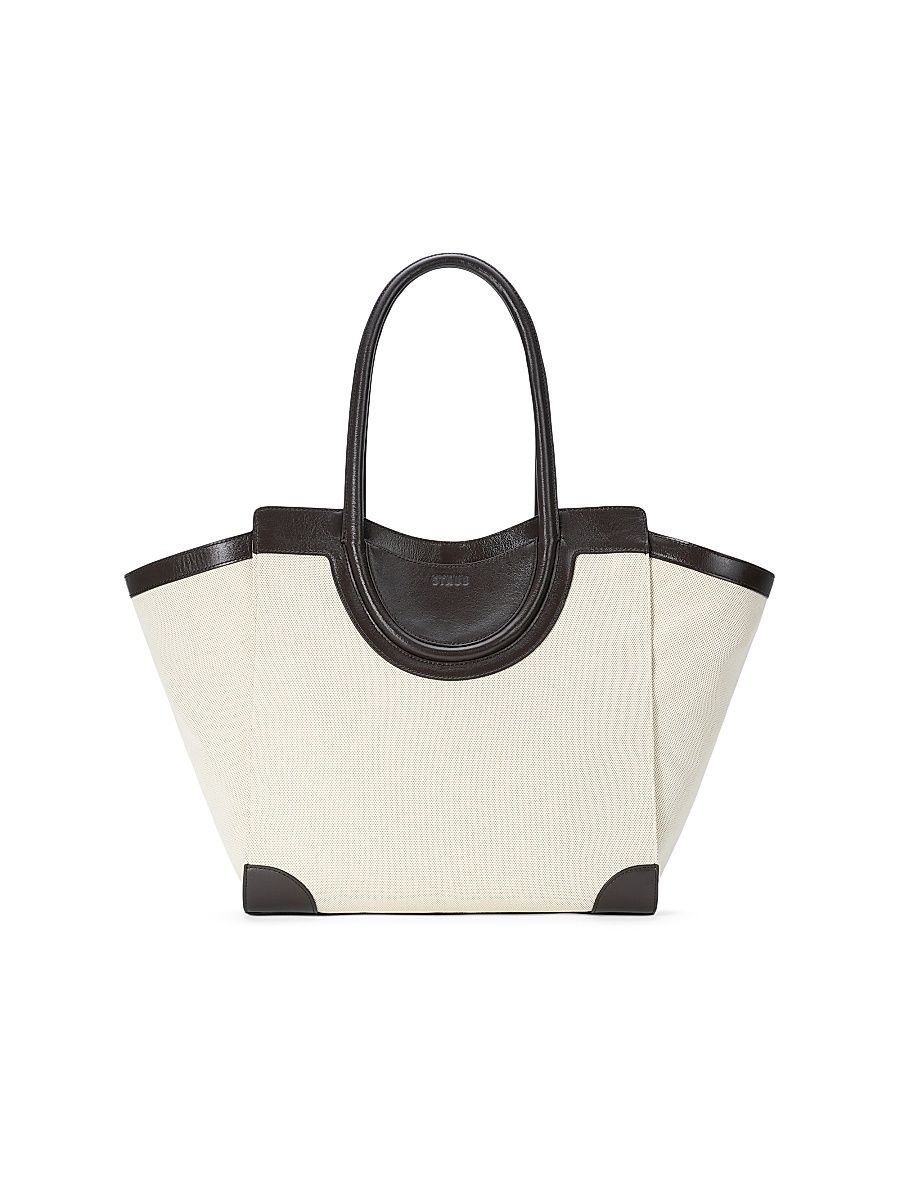 Women's Maude Leather-Trimmed Cotton Tote Bag - Natural Espresso