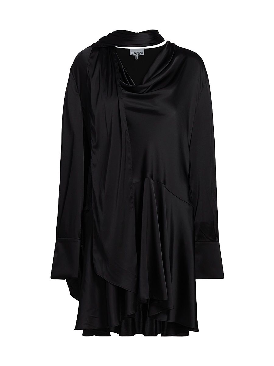 Women's Stretch-Satin Cowlneck Midi-Dress - Black - Size 14