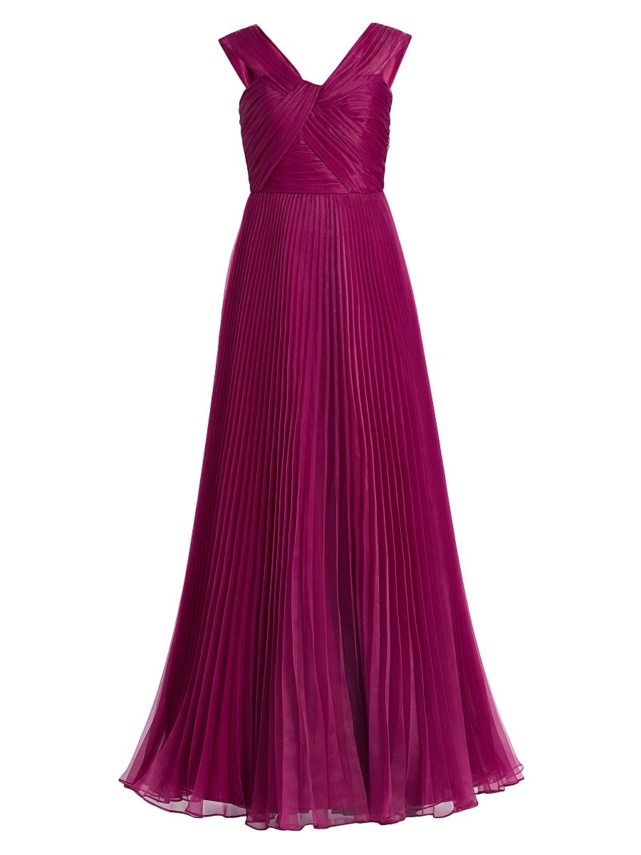 Women's Laurel Pleated Organza Gown - Rosewood - Size 0