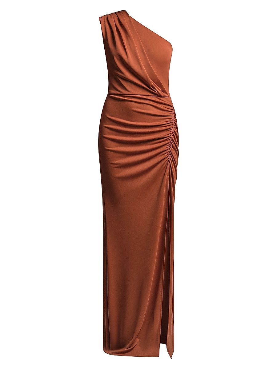 Women's Valentina Draped One-Shoulder Gown - Mocha - Size 10