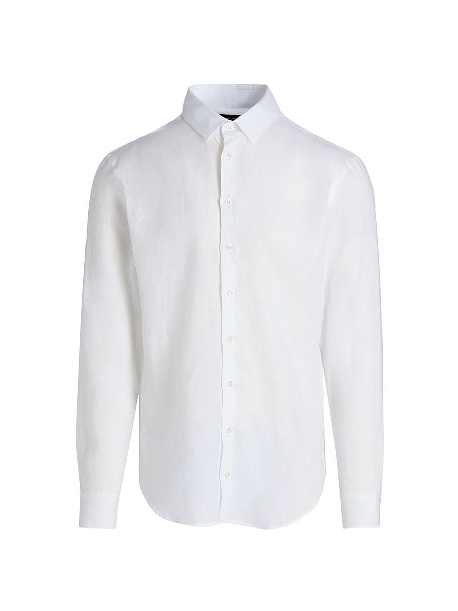 Men's Solid Linen Shirt - Solid White - Size 18.5