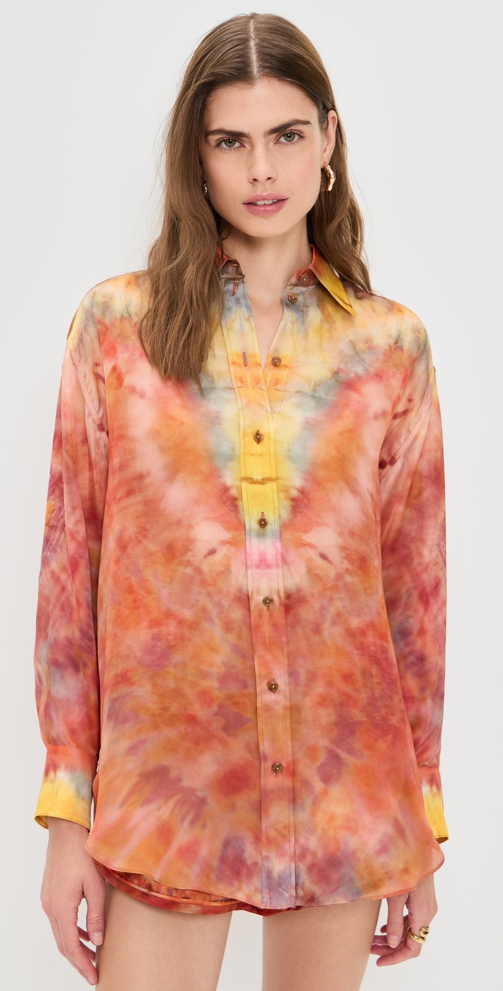 Zimmermann Alchemy Relaxed Silk Satin Shirt Ruby Tie Dye 0P