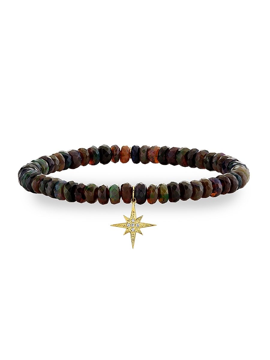 Women's Sunset Observatory 14K Yellow Gold, Ethiopian Opal & 0.03 TCW Diamond Beaded Stretch Bracelet - Brown Gold