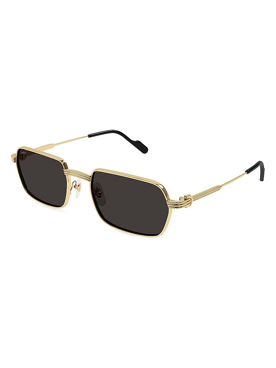 Men's Première de Cartier 56MM Square Sunglasses - Gold Dark Grey