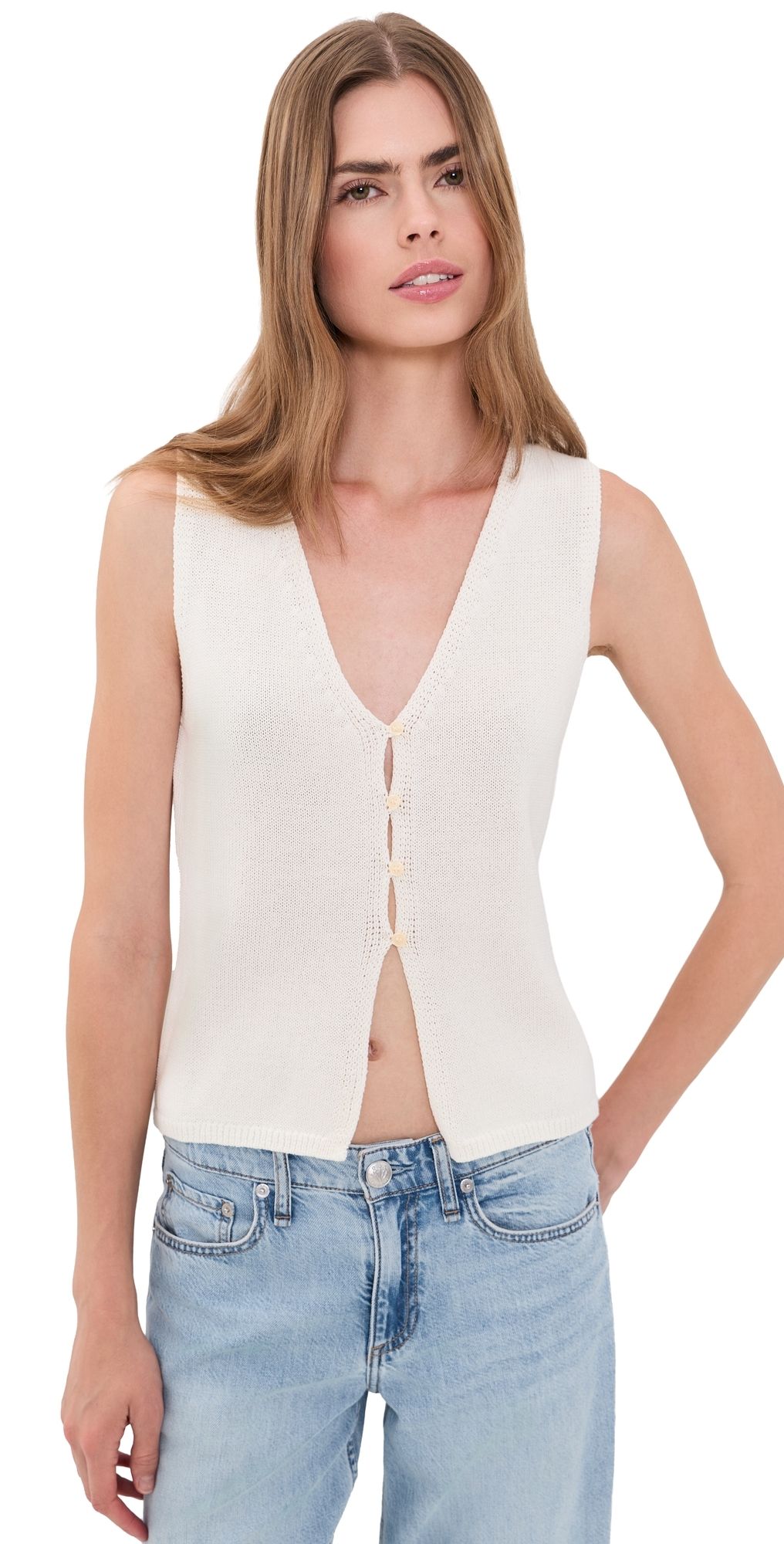 Good American The Knit Cardigan Vest White001 S