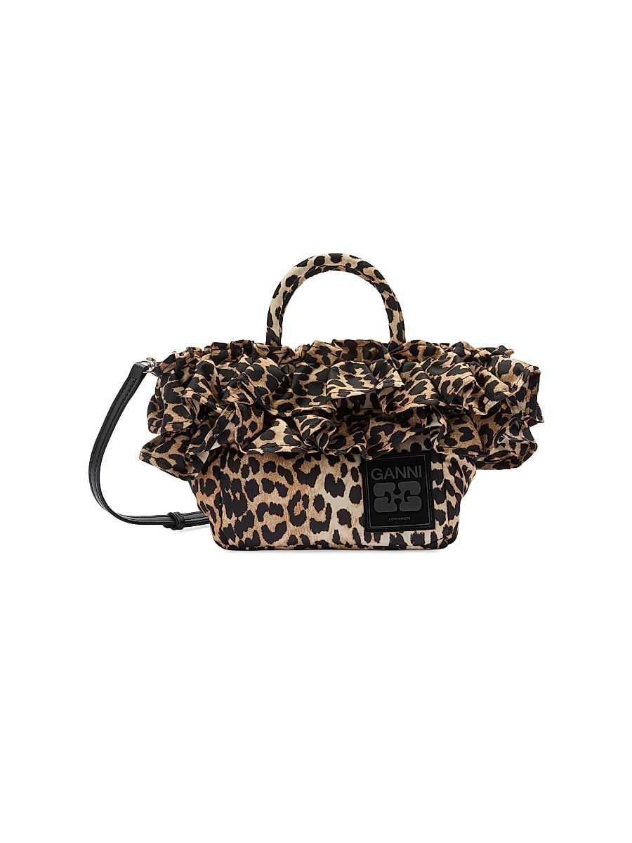 Women's Mini Shopper Ruffled Top Handle Bag - Leopard