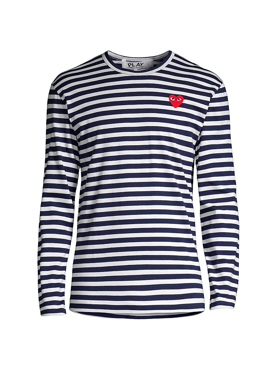 Men's Long Sleeve Striped T-Shirt - Navy White - Size Large
