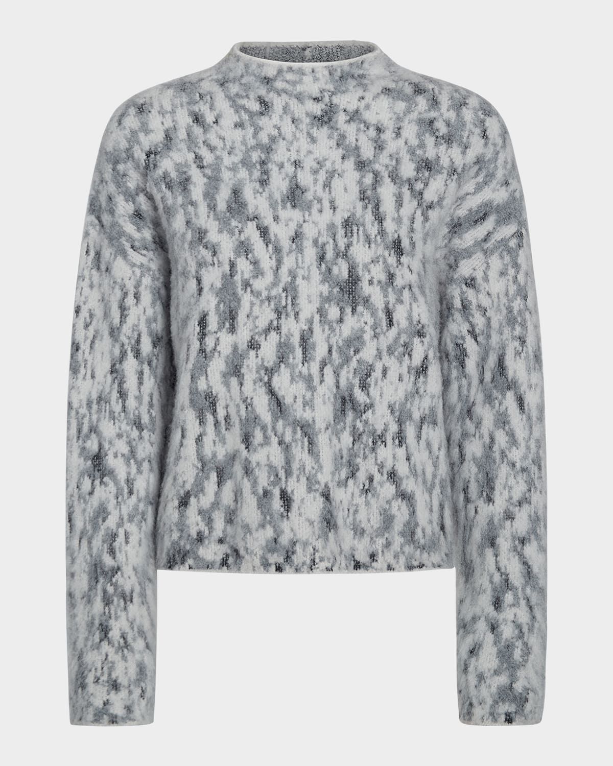 Abstract Jacquard Mock-Neck Sweater