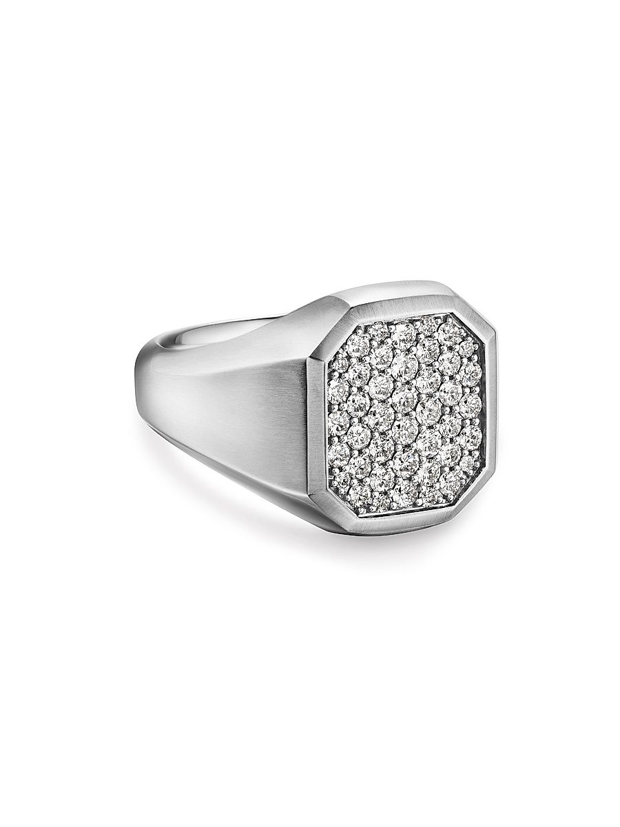 Men's Streamline Signet Ring in Sterling Silver - Diamond - Size 10