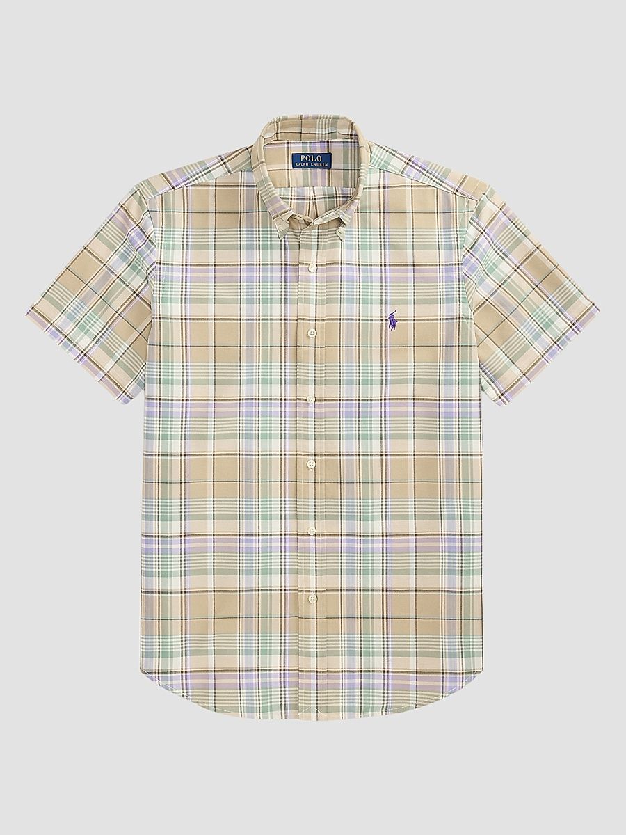 Men's Classic-Fit Plaid Short-Sleeve Oxford Shirt - Khaki Faded Mint Multi - Size XXL