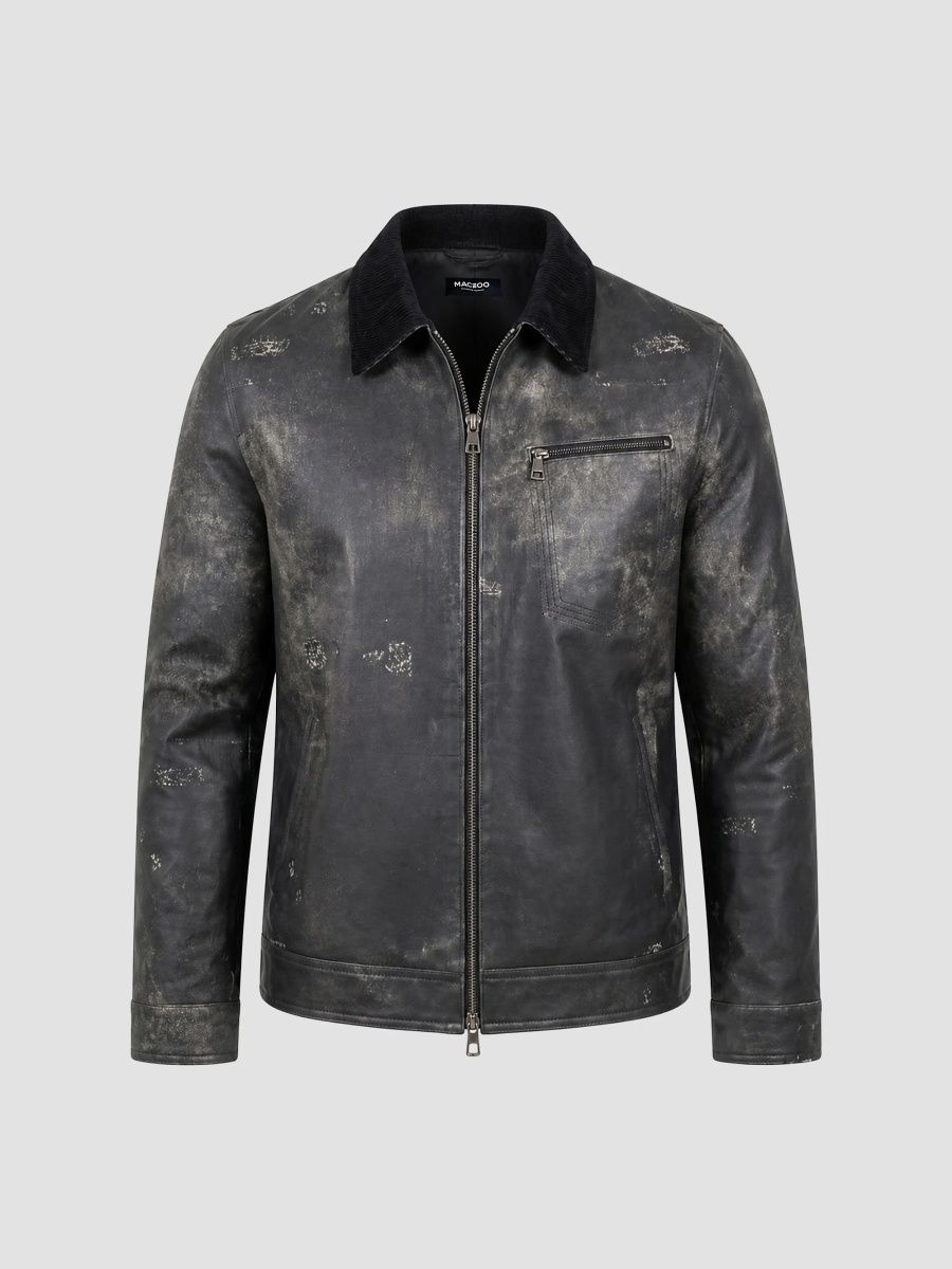 Maceoo Men's Captain Leather Jacket - Grey - Size XXXL