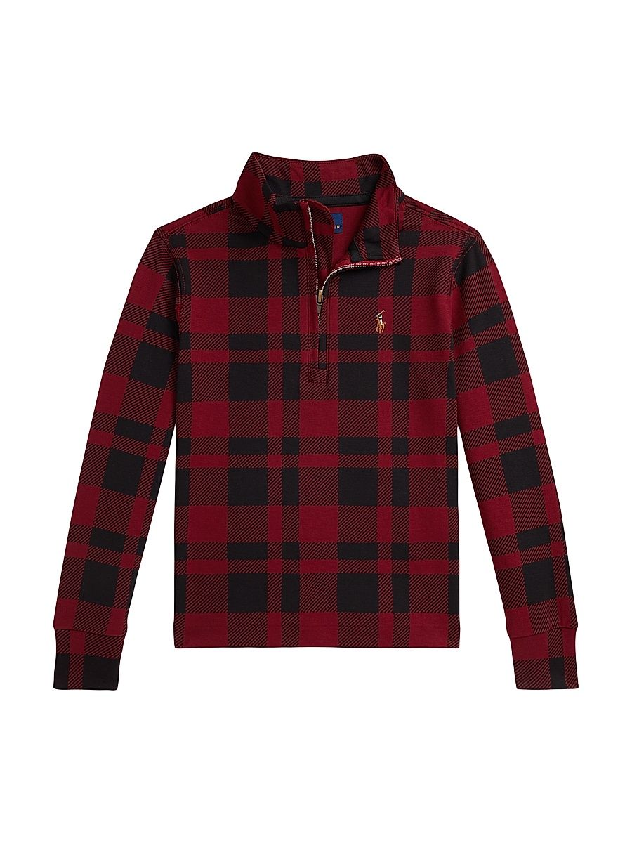 Little Boy's & Boy's Buffalo Plaid Half-Zip Pullover Top - Red - Size 8