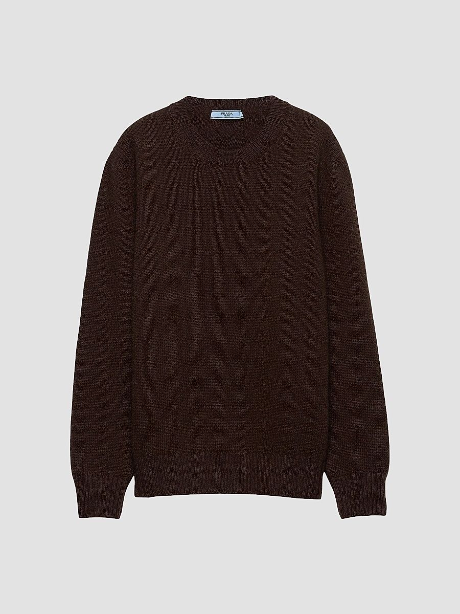 Prada Women's Wool and Cashmere Crew-Neck Sweater - Dark Brown - Size 6