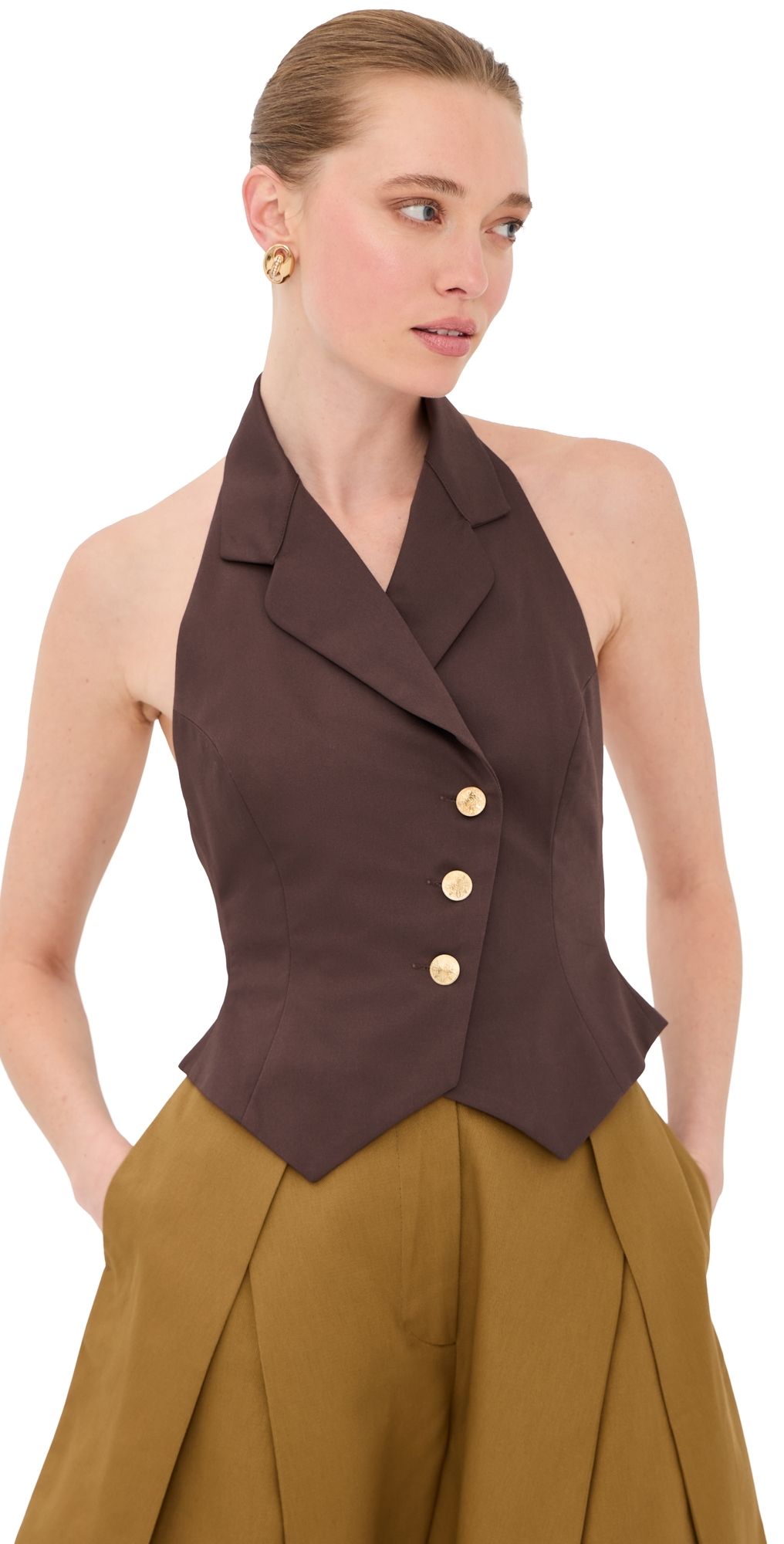 Tolu Coker Halter Waistcoat Top Brown XS