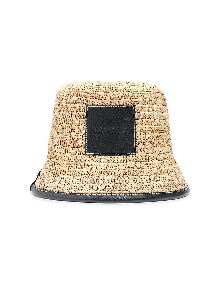 Women's Le Bob Soli Raffia & Leather Bucket Hat - Black