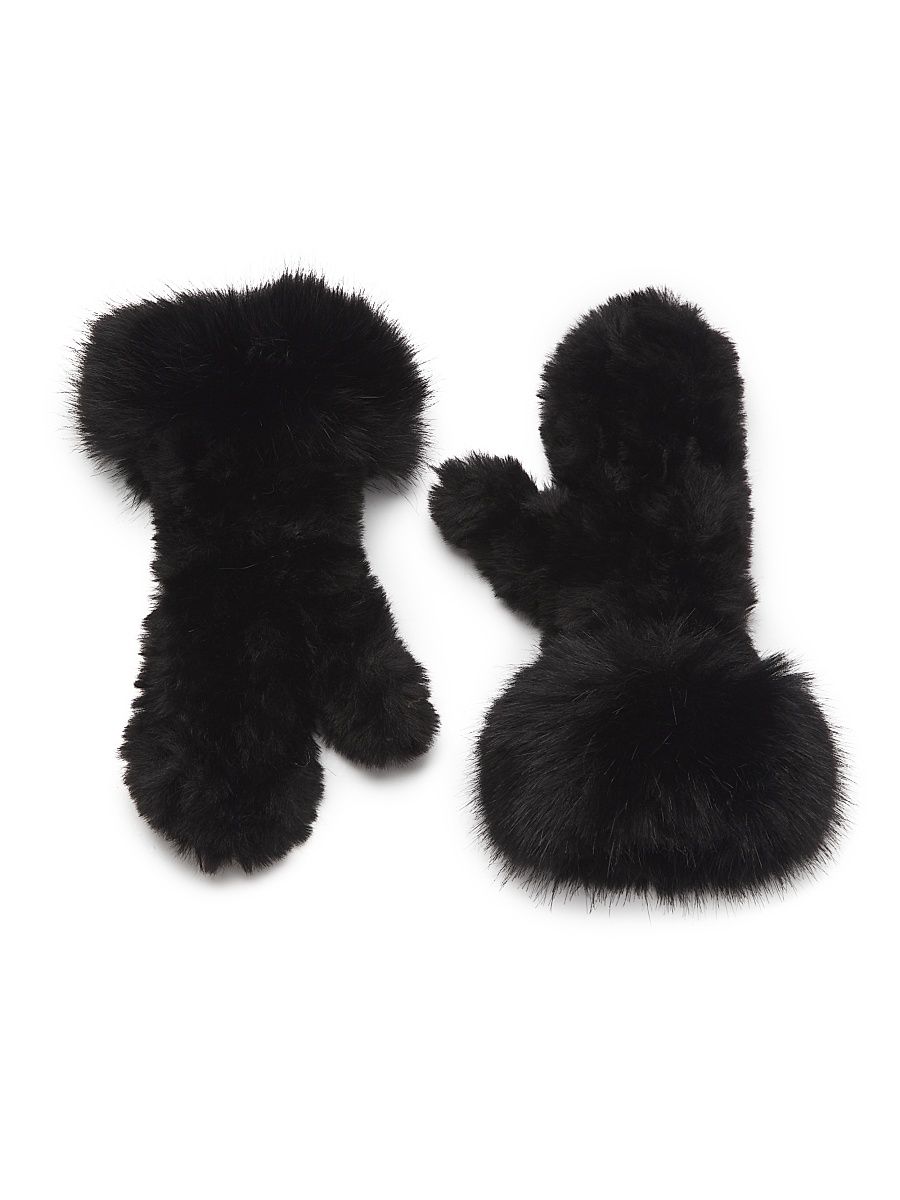 Women's Faux Fur Mittens - Black