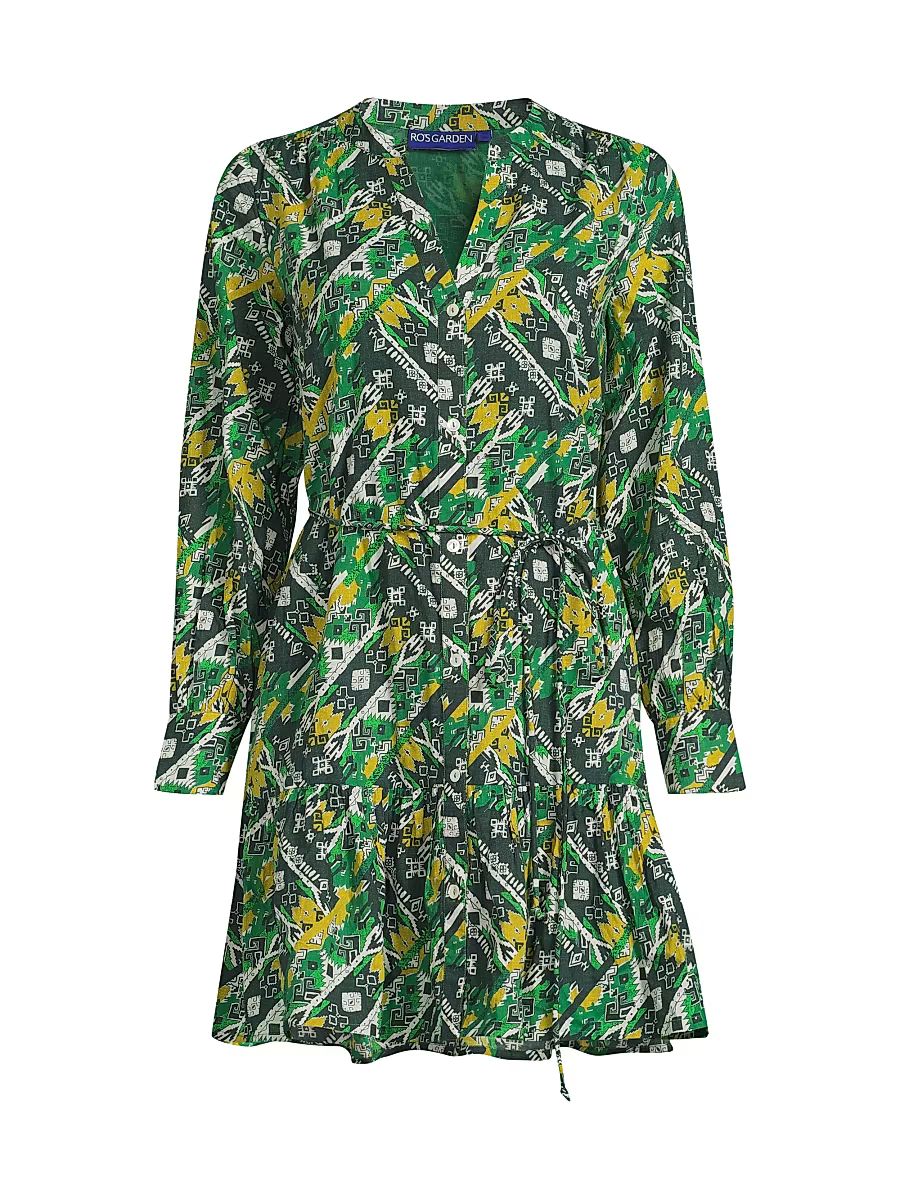 Women's Ines Printed Cotton Minidress - Green Dorji - Size XL