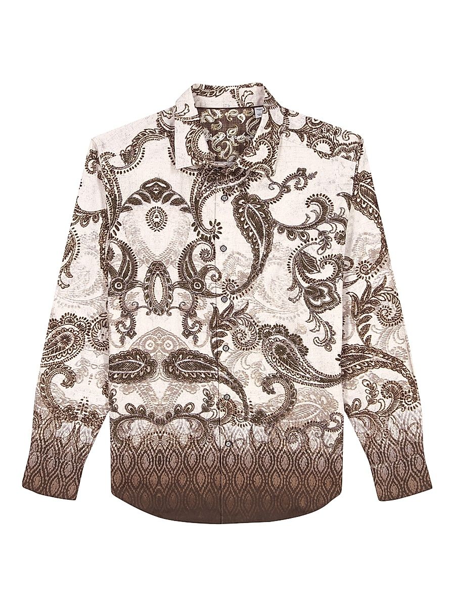Men's Wallington Ombré Paisley Cotton Shirt - Khaki - Size XL