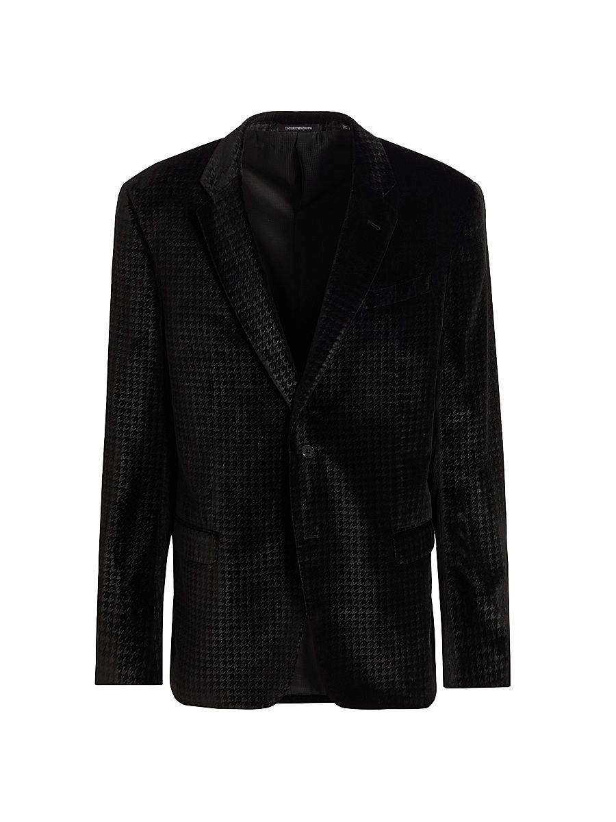 Men's Houndstooth Velvet Sport Jacket - Black - Size 46