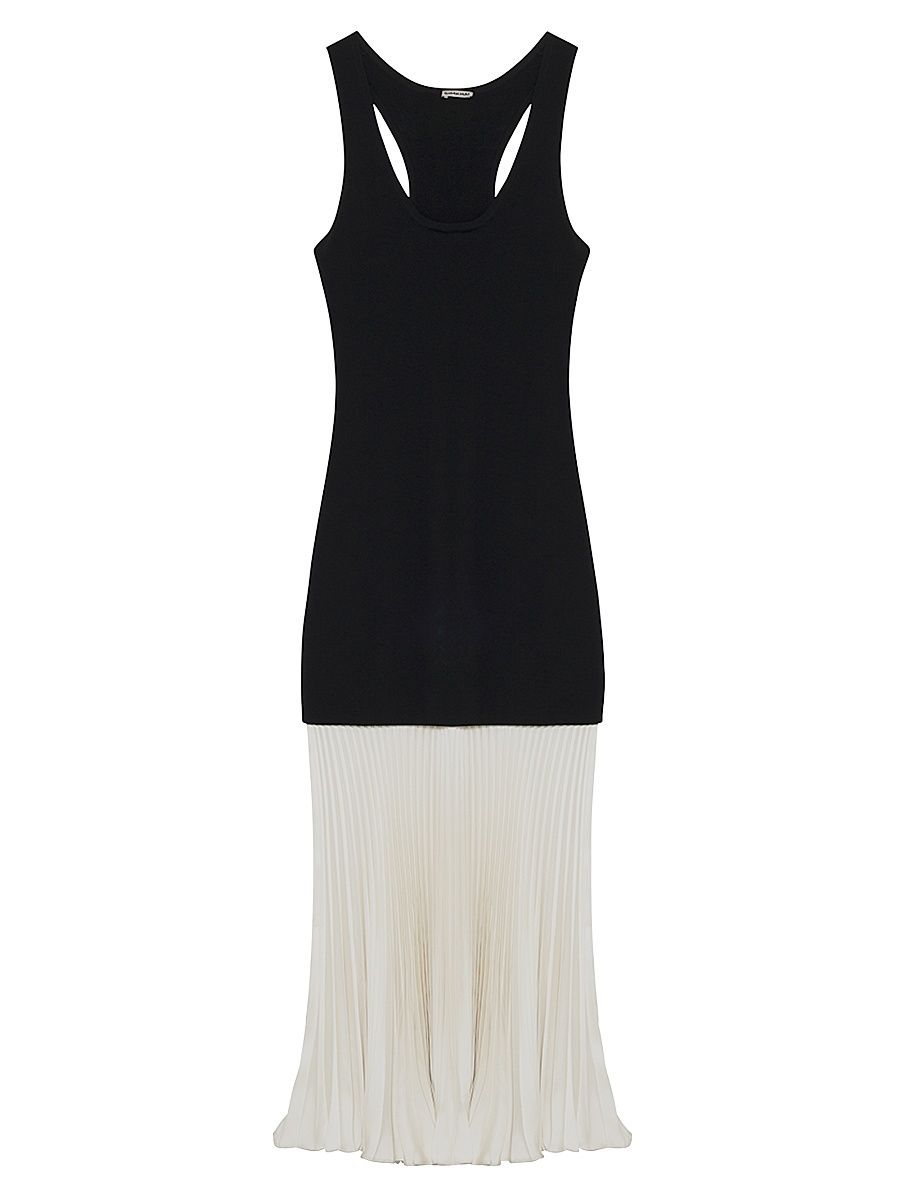 Women's Zaden Pleated Colorblocked Midi-Dress - Black White - Size XS