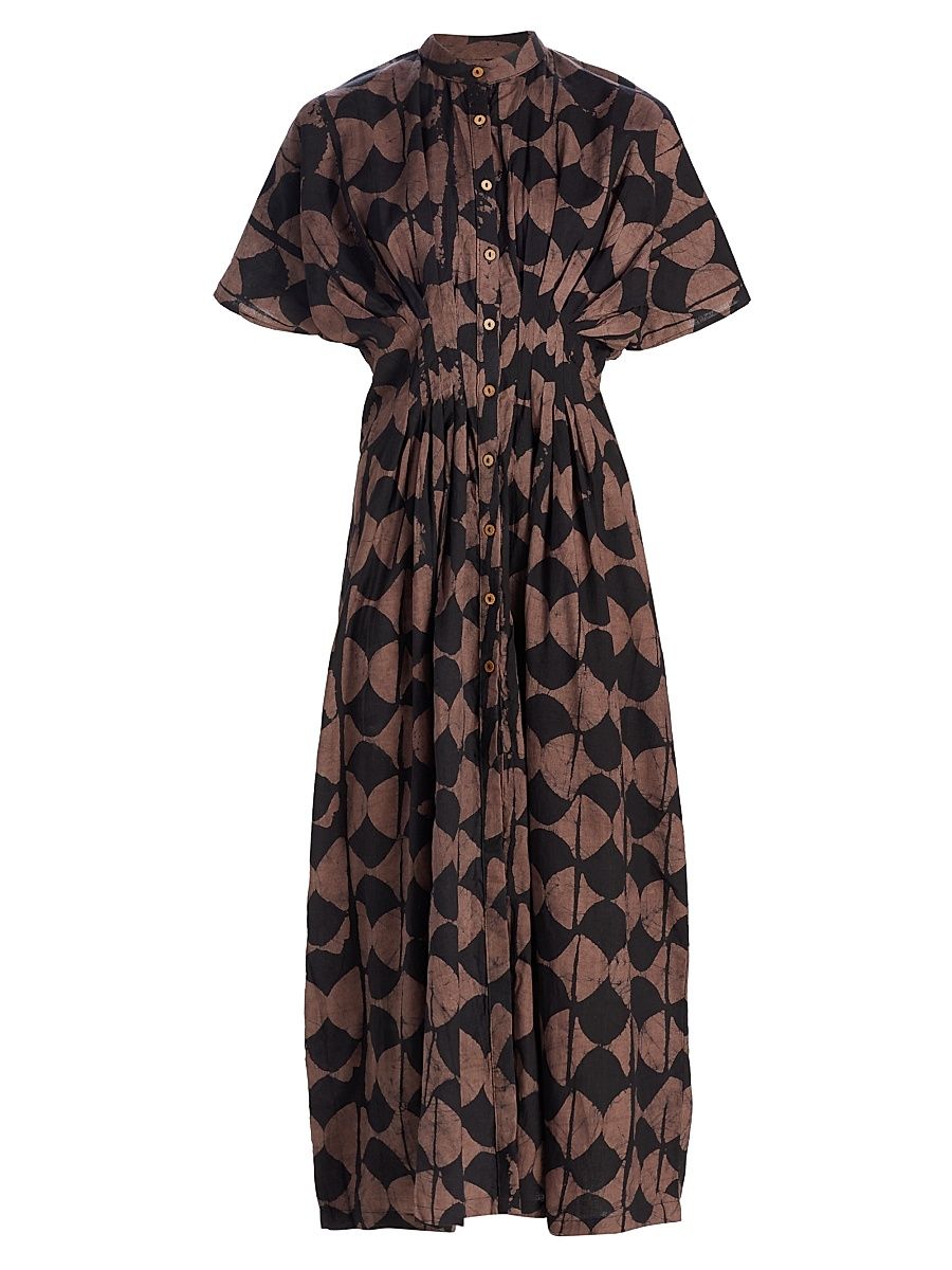 Women's Buga Geometric Print Cotton A-Line Midi-Dress - Black Tan - Size XL